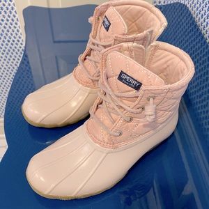 Pink Sperry girls waterproof boots